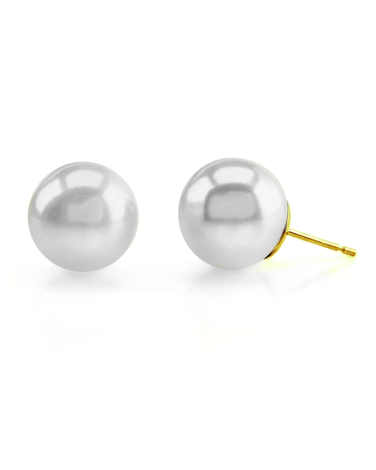 White South Sea Round Pearl Stud Earrings, 9.0-10.0mm