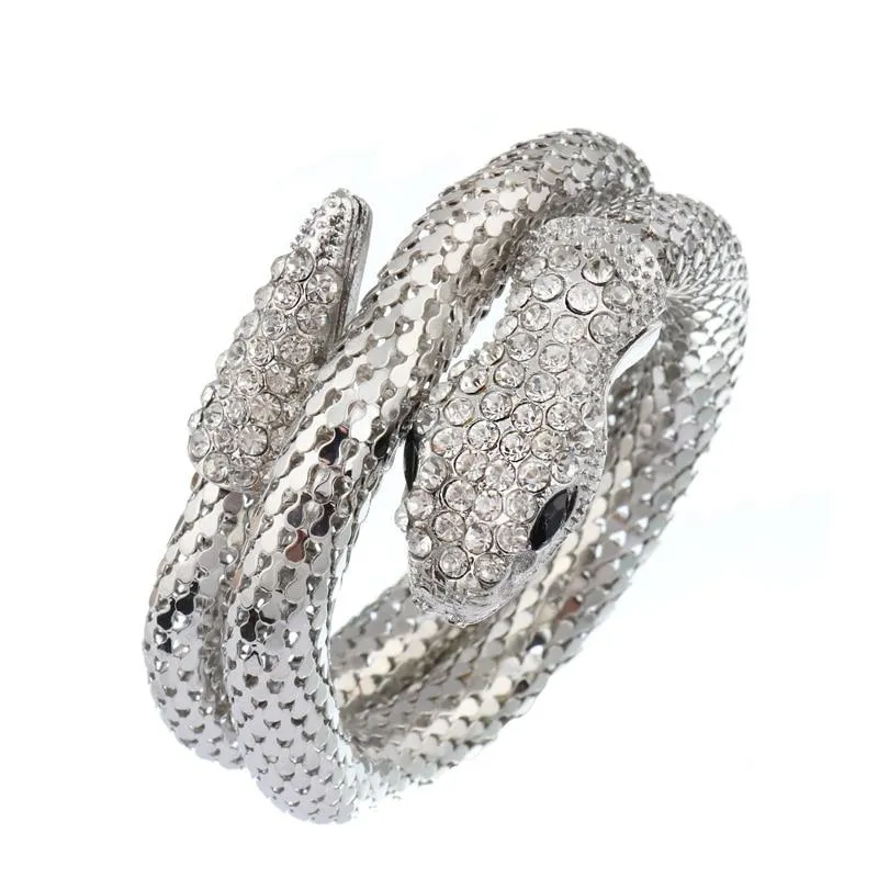 Women Vintage Crystal Cuff Snake Style Bangles