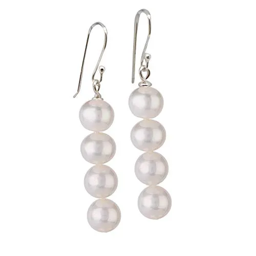 Women's White Pearl Earrings Dangle Drop style with silver Hook