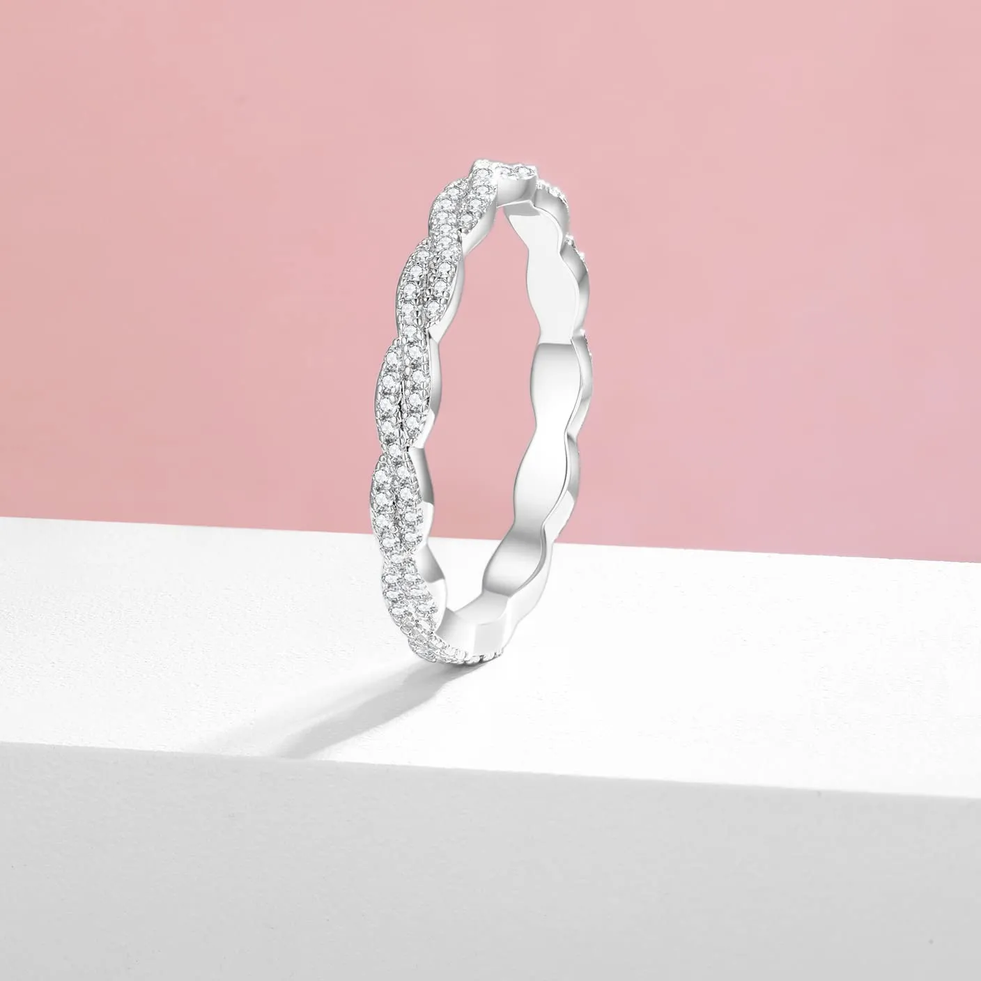 Woven Twisted Ribbon Pavé Eternity Wedding Ring