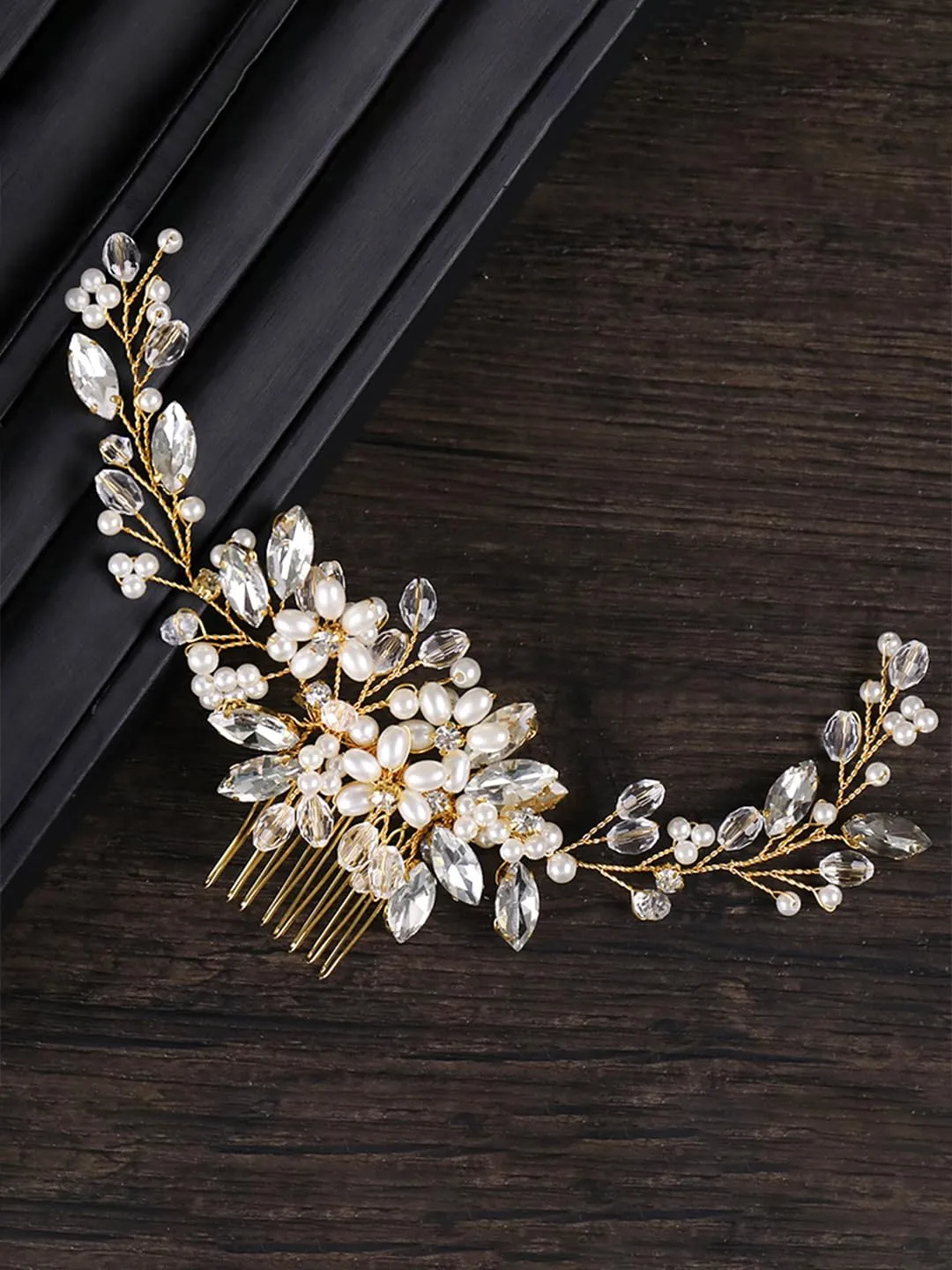 Yellow Chimes Bridal Hair Vine for Women and Girls Bridal Hair Accessories for Wedding Headband Hair Accessories Wedding Jewellery for Women Floral Bridal Wedding Head band Hair Vine for Girls