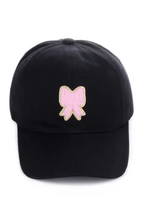 Zenana Chenille Coquette Bow Black Baseball Cap